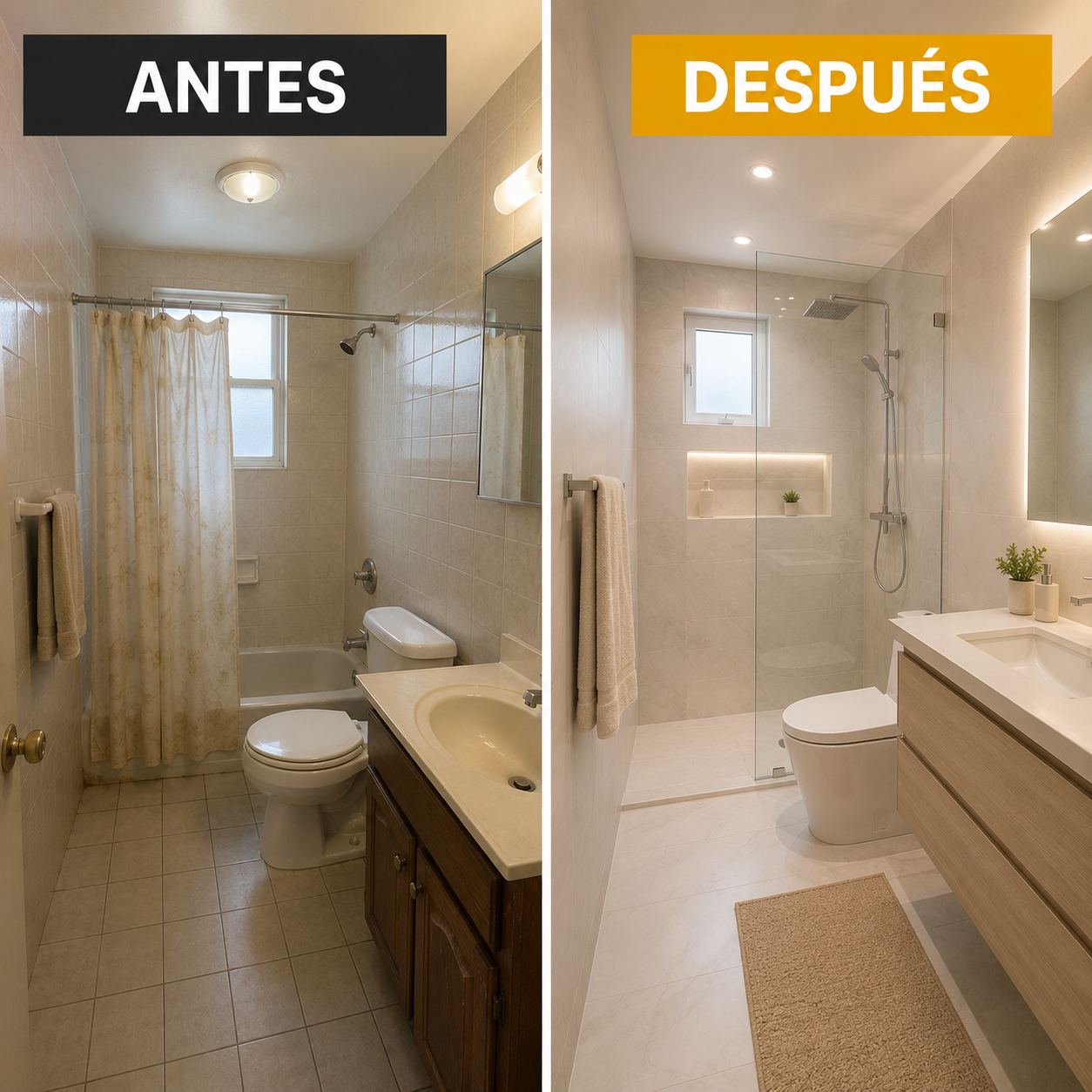 Antes y después de la reforma del baño