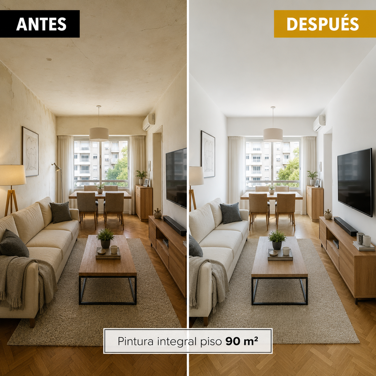 Antes y después de la pintura integral del piso